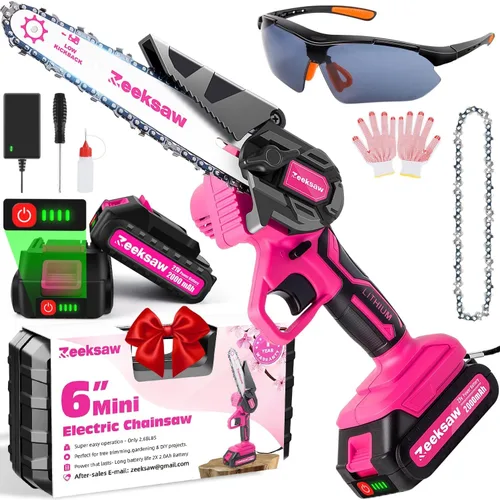 Vista 9 de ZEEKSAW Mini motosierra inalámbrica de 6 pulgadas, súper motosierra de mano con 2 baterías grandes, mini motosierra eléctrica alimentada por