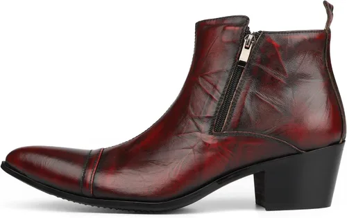 Vista 2 de Rui aterrizó botines para hombres zapatos de tacón alto resbalón en estilo doble cremallera lateral cuero genuino bloque talón costura punta