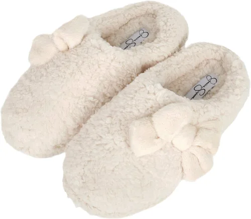 Vista 3 de Jessica Simpson Pantuflas tipo zueco de felpa con espuma viscoelástica para mujer