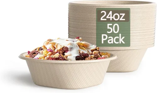 Vista 13 de Homestockplus Cuencos desechables de 16 onzas, cuencos de papel pequeños de alta resistencia, hechos de cuencos biodegradables de bagazo natural