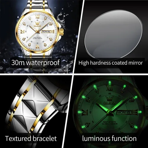 Vista 25 de OLEVS Reloj para parejas para él y ella, reloj analógico de cuarzo para hombres y mujeres, de acero inoxidable, impermeable, luminoso, fecha, reloj