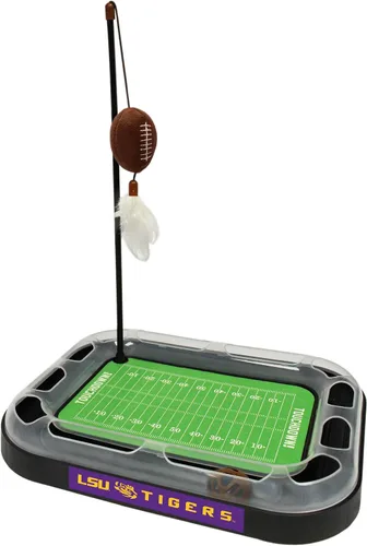 Vista 21 de Pets First NCAA Alabama Crimson Tide Football Field - Juguete rascador para gatos con peluche relleno de hierba gatera y juguete de plumas, con bola
