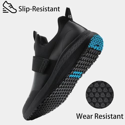 Vista 3 de Delobi Zapatos de trabajo antideslizantes para hombre, para servicio de alimentos, impermeables, para cocina, chef, sin cordones, zapatos