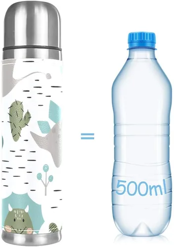 Vista 4 de Taza de acero inoxidable con aislamiento al vacío, de cuero, con diseño de dinosaurio, botella de agua para bebidas frías y calientes, para niños