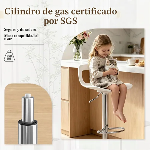 Vista 3 de NOBPEINT NOB Taburete giratorio ajustable cromado contemporáneo (color blanco, juego de 2)
