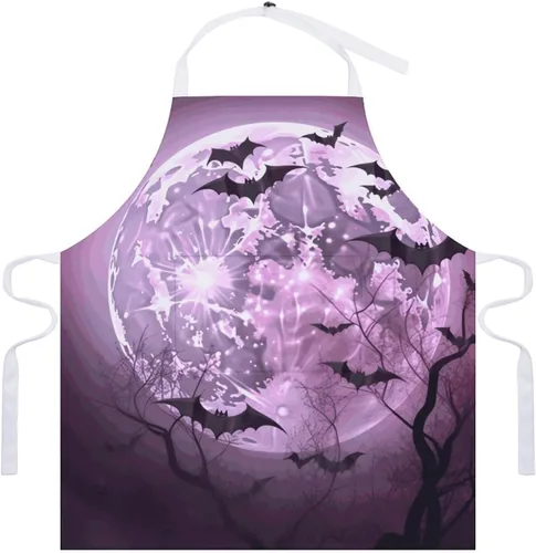 Vista 7 de MUSM Purple Moon Apron，Classic Vintage Funny with Pockets Aprons,Adjustable Bib Waterdrop Resistant for Kitchen Cooking Restaurant BBQ Painting