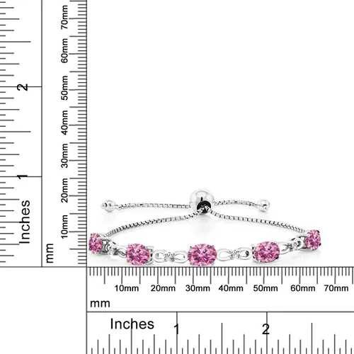 Vista 101 de Gem Stone King Pulsera de tenis de diamantes cultivados en laboratorio con piedra natal de 3-6 quilates para mujer, plata de ley 925, ovalada