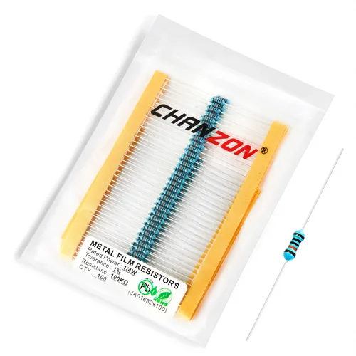Vista 73 de Chanzon 100 piezas 1 Ω ohm Resistencia 1/4 W (0.25 W) Resistencia fija de película metálica 0.01 ±1% Tolerancia 1R MF Resistencias de agujero