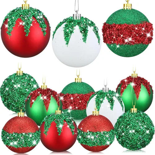 Vista 12 de Syhood 12 adornos de bolas de Navidad con purpurina y lentejuelas con diamantes de imitación, decoraciones de Navidad para colgar en árboles