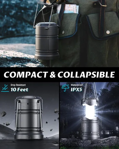 Vista 6 de Lichamp Paquete de 4 linternas LED para acampar, luces de campamento con pilas, linterna plegable LED, kit de suministros de emergencia portátiles