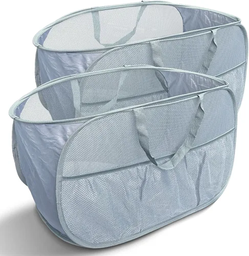 Vista 11 de Cesta de lavandería plegable mejorada de 100 L, cesta de lavandería desplegable de malla extragrande, cesta de ropa sucia con asas largas, cestas