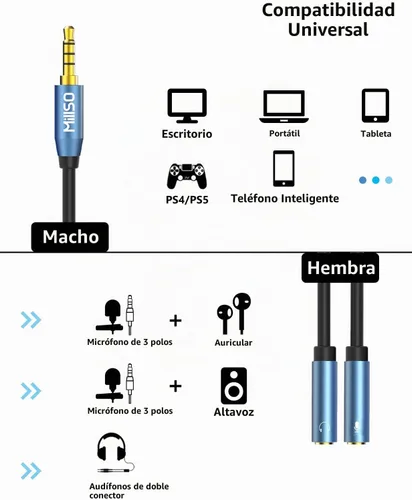 Vista 4 de MillSO - Adaptador divisor de auriculares de 0.138 in, divisor de micrófono estéreo CTIA