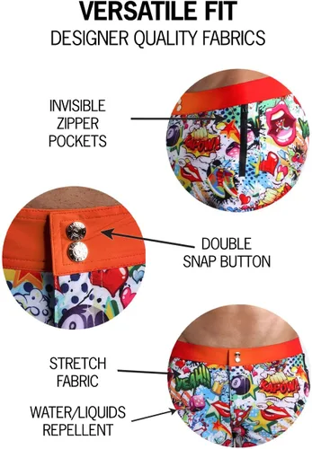 Vista 27 de Bang Men's Swimwear - Beach Shorts - Stretchy Quick-Dry All-Use Premium Swimsuit Trunk Square Cut