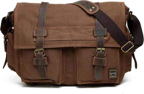 Vista 12 de Bolso de hombro para hombres, bolso mensajero de lienzo militar clásico de Berchirly, de 13.3–17.3 pulgadas, de regreso a la escuela