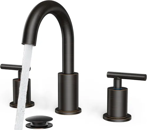 Vista 21 de FORIOUS Grifo de lavabo de baño de oro cepillado de 4 pulgadas, 2 agujeros
