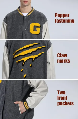 Vista 4 de JJdocvanatic Chaqueta Varsity unisex Letterman, chaqueta de béisbol con parches hipster