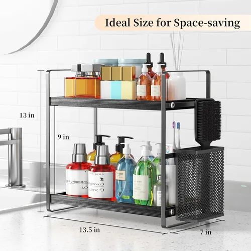 Vista 3 de LEMIKKLE Organizador de Baño para Encimera, Organizador de Mostrador para Decoración de Baño, Estante de Fregadero de Madera para Almacenamiento