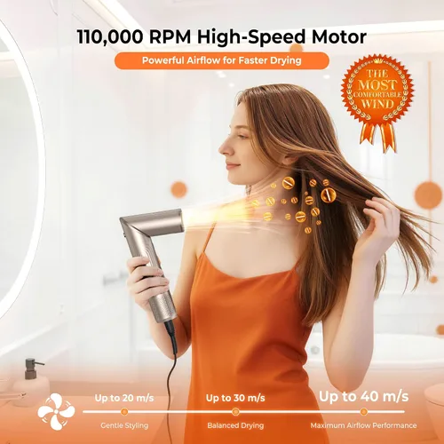 Vista 4 de Cepillo de secado de pelo profesional 5 en 1, rizadores de envoltura automática sin esfuerzo con motor de alta velocidad de 110,000 RPM, secado