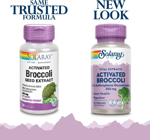 Vista 2 de SOLARAY Extracto de semilla de brócoli activado 350 mg, glucosinolatos de sulforafano al 10% para apoyo antioxidante, salud cardíaca y apoyo