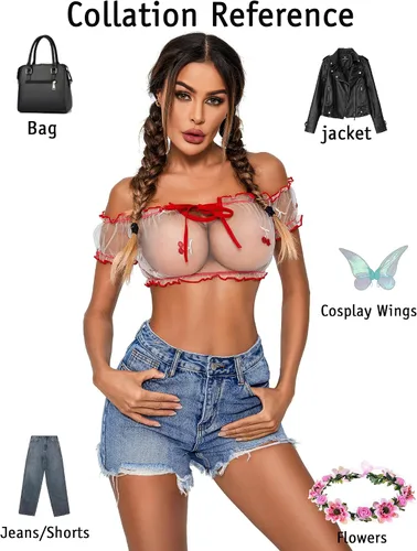 Vista 133 de Avidlove - Conjunto de brasier y braga con volantes, conjunto de lencería tipo babydoll de malla