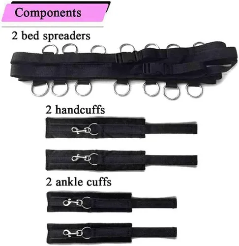 Vista 6 de Kit sexual para parejas debajo de la cama King, correas sexis ajustables y sujetadores de amarre para adultos, parejas, tobillos y muñecas