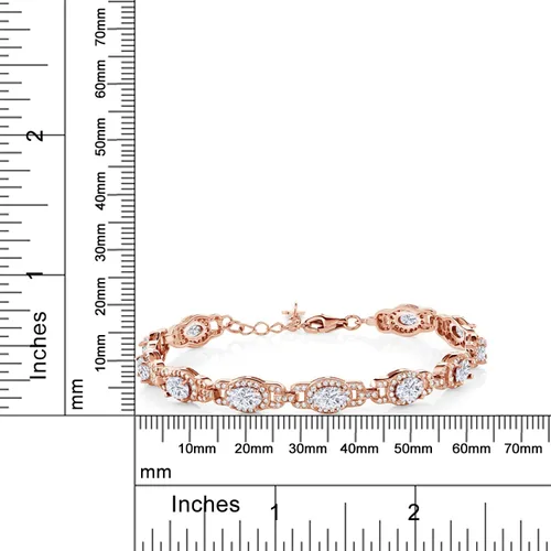 Vista 93 de Gem Stone King 18K Rose Gold Plated Silver Oval Gemstone Birthstone Tennis Bracelet For Women Oval 6X4MM 7 Inch With 1 Inch Extender Fine