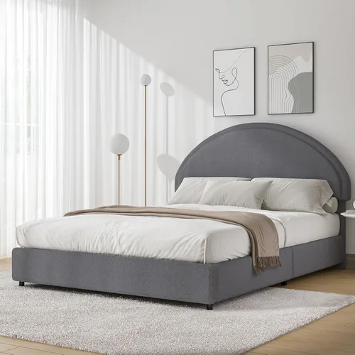 Vista 10 de Base de cama REVOMINCA tamaño Queen, base de cama tapizada de plataforma con cabecero, cama de plataforma suave con esquinas redondas, no se Dgery