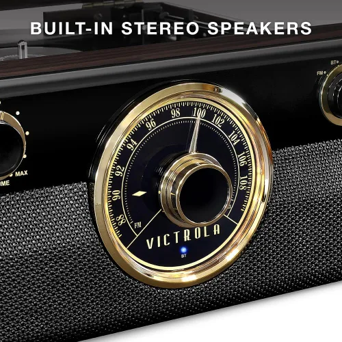 Vista 4 de Victrola Metropolitan - Reproductor de discos Bluetooth 4 en 1 y centro multimedia - Tocadiscos de 3 velocidades accionado por correa con altavoces
