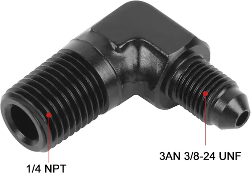 Vista 2 de EVIL ENERGY 3AN macho acampanado a 1/4" NPT tubo adaptador de ajuste de 90 grados aluminio negro 2 piezas