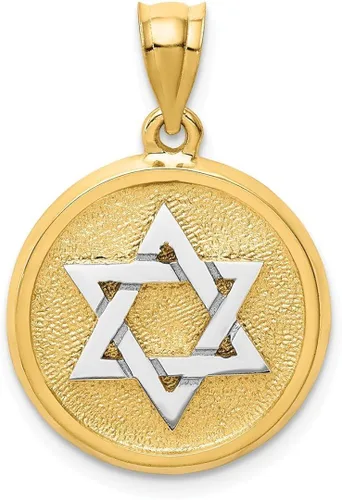 Vista 7 de Colgante de oro amarillo de dos tonos de 14 quilates, acabado sólido, parte trasera plana, joyería judía de estrella de David, dije religioso
