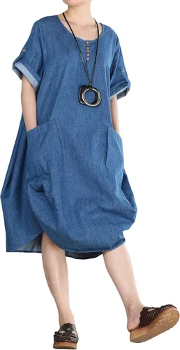 Vista 4 de Minibee Vestidos midi casuales con volantes y bolsillos para mujer