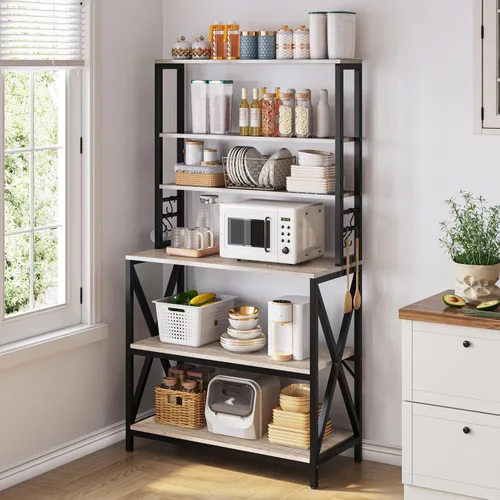 Vista 8 de Yaheetech Estante de Cocina para Panaderos de 6 Niveles, Mesa de Bar de Café de 31.5 Pulgadas, Gabinete de Soporte para Horno Microondas