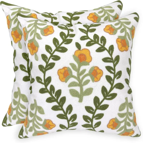 Vista 12 de Alysheer Fundas de almohada decorativas bordadas florales de primavera de 18" x 18", juego de 2, fundas de cojín de algodón con patrón acolchado