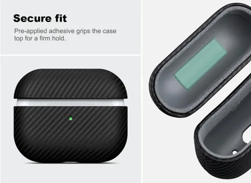 Vista 6 de Haobobro Funda de piel para AirPods Pro 3, piel seleccionada respetuosa con la piel, con textura de fibra de carbono, hecha a mano, funda rígida