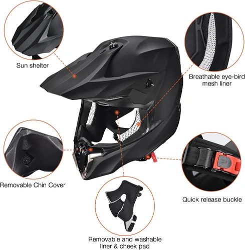 Vista 5 de AHR Adult Offroad Dirt Bike Helmet Motocross ATV Dirtbike Outdoor BMX MX Full Face Motorcycle Helmet DOT Approved