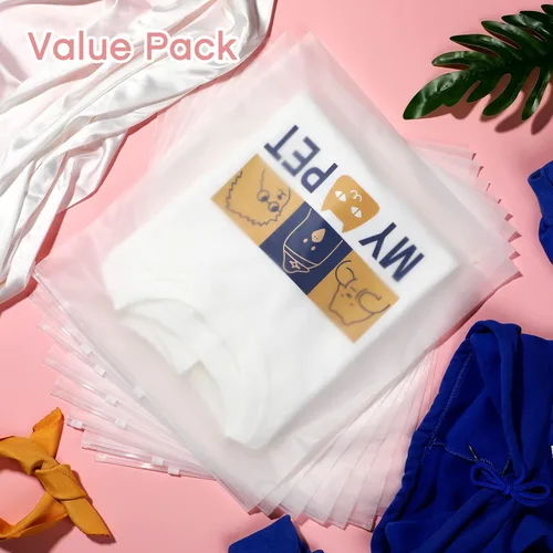 Vista 5 de Paquete de 100 bolsas de embalaje con cremallera esmerilada, bolsas de polietileno transparente con cierre de plástico resellable, almacenamiento