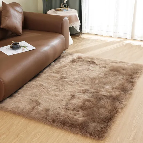 Vista 47 de Latepis - Alfombra rectangular de piel sintética tipo lana de oveja suave y esponjosa de estilo bohemio para sala de estar, dormitorio y residencias