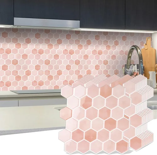 Vista 11 de 10 hojas de azulejos hexagonales autoadhesivos para salpicadero de cocina, nuevo diseño premium extra grueso 3D, azulejos de pared autoadhesivos
