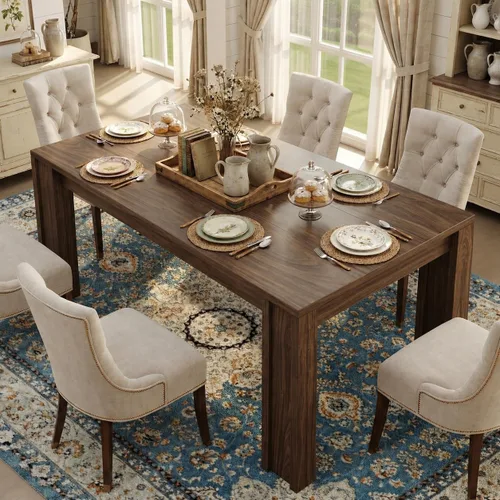 Vista 14 de CABIHOME Large 63" Dining Table for 4-6, Farmhouse Wood Kitchen Table Gris (rustic gray)