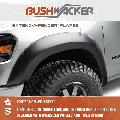 Vista 4 de Bushwacker Extend-A-Fender Guardabarros delanteros y traseros extendidos Juego de 4 piezas, negro, acabado liso 40938-02 Compatible