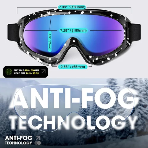 Vista 6 de Braylin Paquete de 2 gafas de esquí de nieve, gafas de snowboard para hombres, mujeres, jóvenes, niños, niños o niñas, gafas de moto de nieve