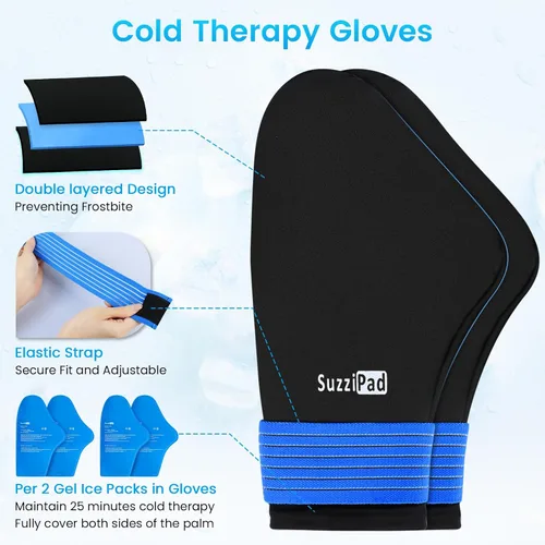 Vista 5 de SuzziPad Ice Pack - Gorro para aliviar el estrés, calcetines de enfriamiento y guantes fríos para neuropatía por quimioterapia, artículos