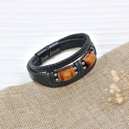 Vista 5 de Pulseras de cuero de ojo de tigre para hijo, marido, nieto, novio a mi hombre, joyería para hermano papá, 7.58.59 pulgadas