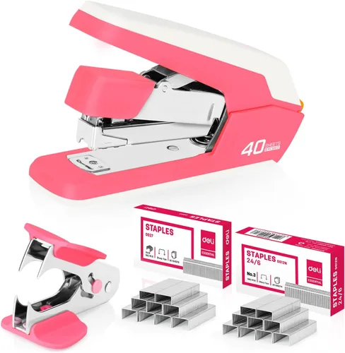 Vista 10 de Deli Engrapadora, grapadoras sin esfuerzo para escritorio, grapadoras resistentes, color negro 40 Sheet Capacity,One Touch , No Effort, Easy to