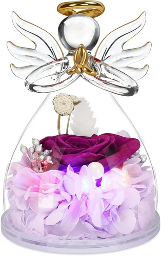 Vista 9 de Flores preservadas para entrega, regalos de cumpleaños para mujeres, mamá, abuela Christmas Rose Gifts for Women Mom Her,Glass Angel Figurines