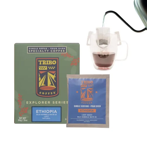 Vista 22 de TRIBO Café de una sola porción portátil para verter y goteo - Mezcla para Expedición - 10 porciones (Tostado Medio)