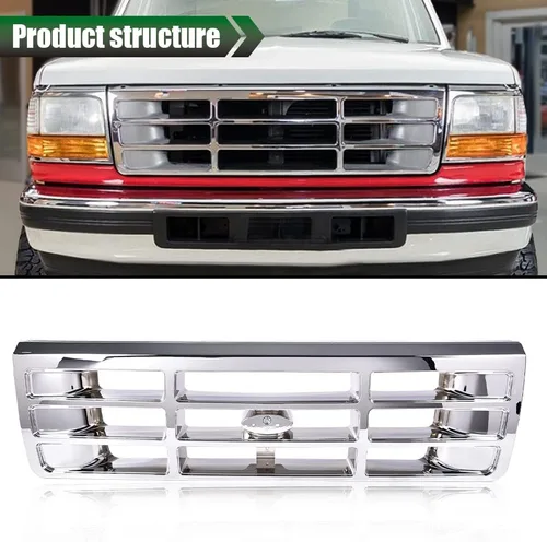 Vista 2 de GRAND ORANGE Rejilla de parachoques delantero cromada, compatible con Ford Bronco 1992-1996, compatible con Ford F150 F250 F350 1992-1997 FO1200173
