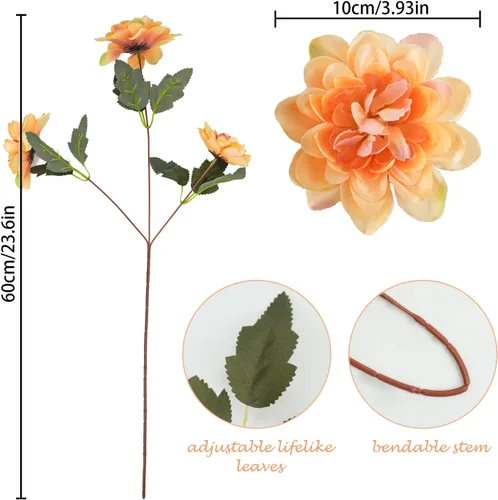 Vista 4 de 6 flores artificiales de otoño, 18 cabezas de seda, flores falsas de crisantemo naranja para el hogar, chimenea, mesa, centros de mesa, arreglos