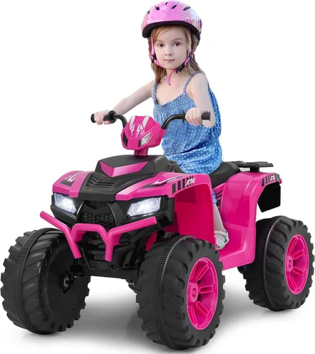 Vista 12 de Cuatrimoto para paseo Costzon para niños, vehículo eléctrico con batería de 12 V, luces LED, velocidad alta y baja, claxon, música, USB, neumáticos