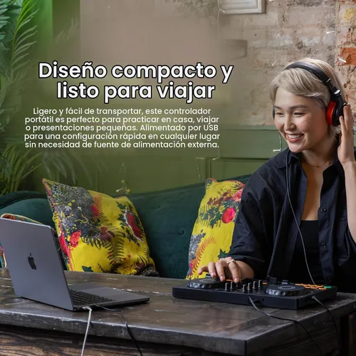 Vista 5 de Pioneer DJ AlphaTheta DDJ-FLX2 Controlador de DJ compacto de 2 canales con soporte para laptop, auriculares y paño de pulido Austin Bazaar